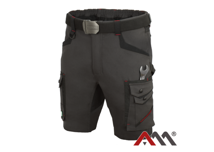 PROFESSIONAL 4 DYNAMIC 4752 — рабочие шорты Slim, эластичные, 4-way stretch, с инструментальными карманами, графитовые