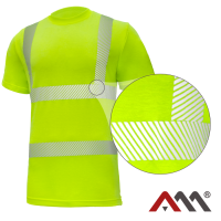 T-REF TT 4722 — high-visibility work T-shirt with thermo-transfer segmented reflective tapes, yellow