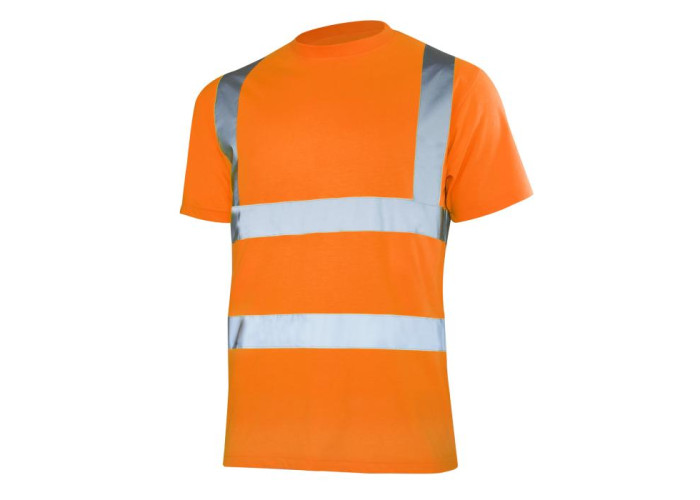 T-REF 5005 — high-visibility work T-shirt with vertical and horizontal reflective stripes, orange