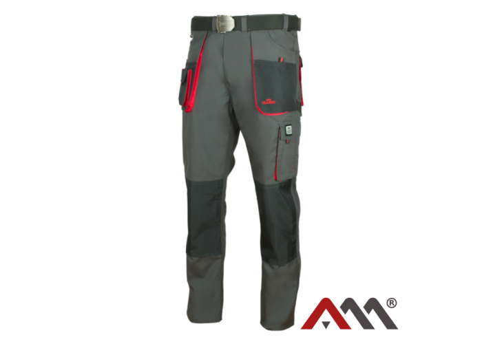 ART.MAS CLASSIC RED — робочі штани до пояса, посилені, з кишенями під наколінники, графітові з червоним