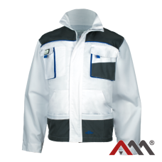 ART.MAS CLASSIC WHITE — рабочая куртка с усилениями, Canvas 270 г/м², бело-серая с синими вставками