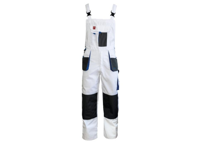 ART.MAS CLASSIC WHITE — canvas work bib trousers with knee pad pockets, white/grey