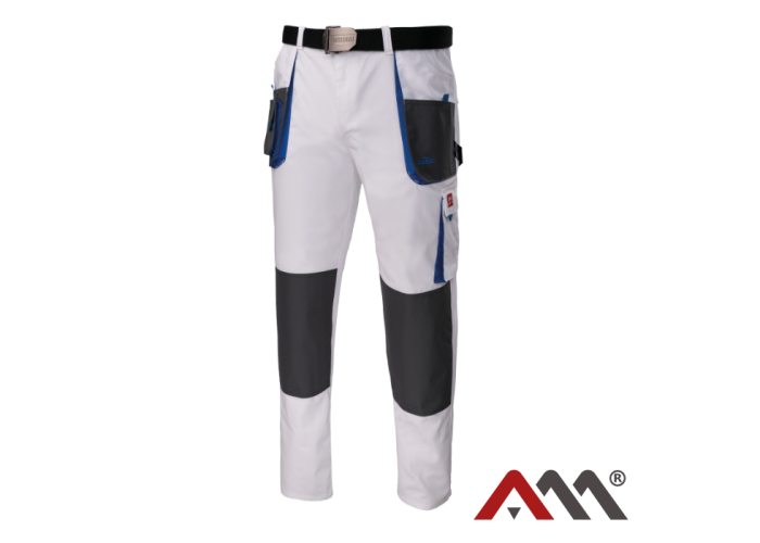 ART.MAS CLASSIC WHITE — рабочие брюки до пояса, Canvas 270 г/м², с карманами под наколенники, бело-серые
