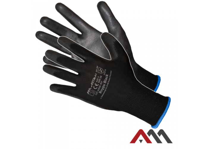 RNYPu Black — seamless PU coated work gloves, black, EN 388 category 2