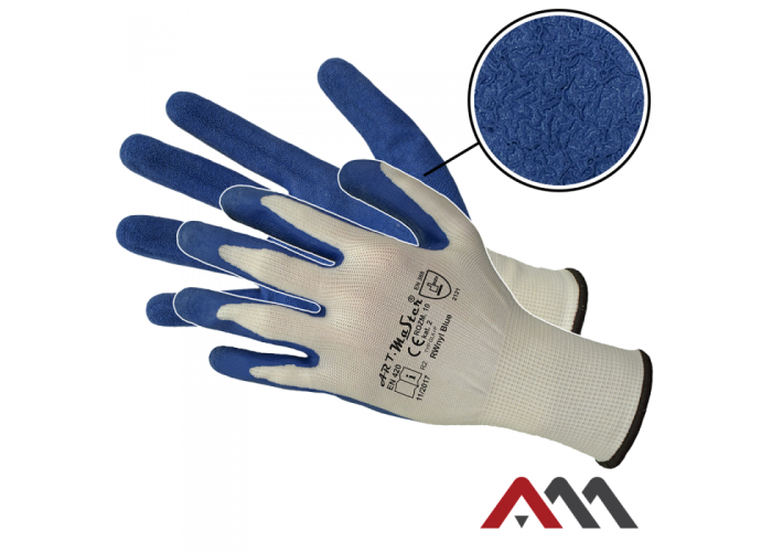 RWnyl Blue — seamless latex coated work gloves, blue, EN 388 category 2