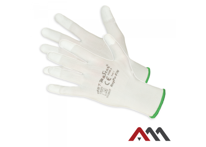 RnyPu FIN — work gloves with PU coated fingertips, white, precision handling