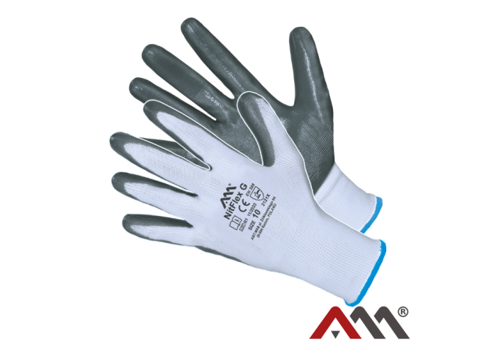 NitFlex G — эластичные рабочие перчатки с нитриловым покрытием, маслостойкие, серые, EN 388 кат.2