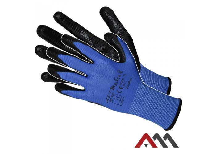 RnitPas — nitrile coated work gloves with ribbed grip, navy blue, Category I