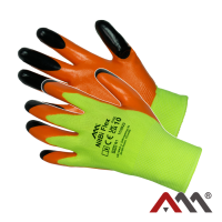 NitBi Flex — 1/2 nitrile coated high-visibility work gloves with reinforced fingertips, Category I