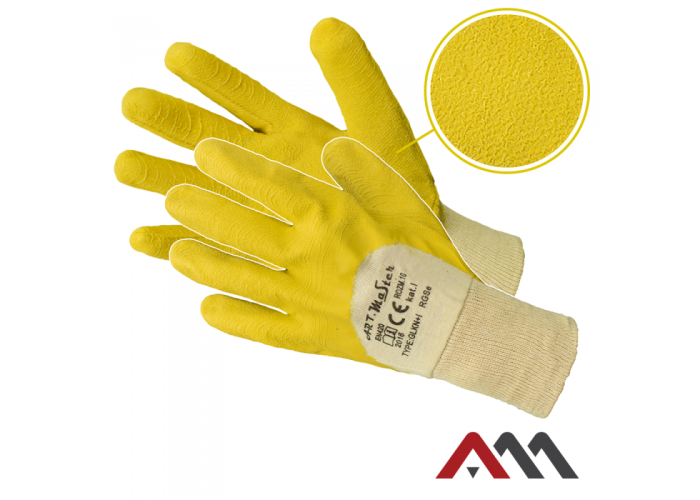RGSe Yellow — grip type latex coated work gloves with cotton interlock liner, Category I