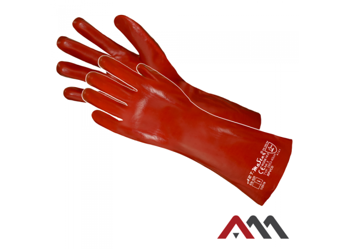 RPVCD40 — рабочие перчатки из PVC, красные, удлинённые 40 см, кат.1 EN ISO 21420