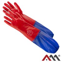RPVCD60 — extended PVC work gloves 60 cm, red with blue sleeve, cat.1 EN ISO 21420