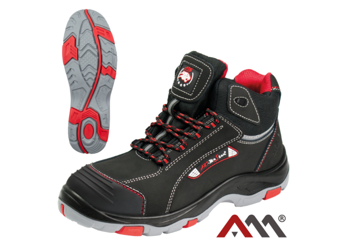 BTNRED MF S3 — metal-free S3S SR nubuck safety work boots with composite toe cap, black