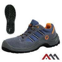 BPZcan — S1 safety work shoes with steel toe cap, leather + canvas, grey