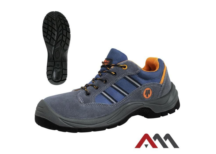 BPZcan — S1 safety work shoes with steel toe cap, leather + canvas, grey