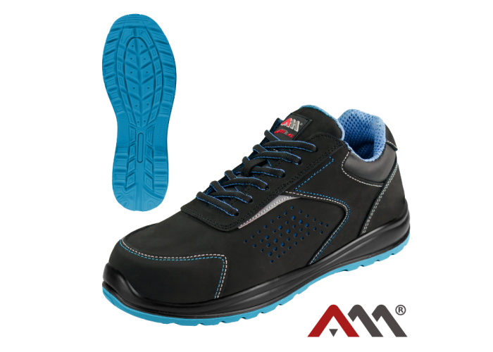 AVANGARDE BPN S1 FO SR 236 — safety low shoes with steel toe cap EN ISO 20345:2022, black with blue accents