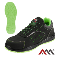 AVANGARDE BPN MF S1 FO SR 224 — metal-free safety low shoes with composite toe cap EN ISO 20345:2022, black with green accents