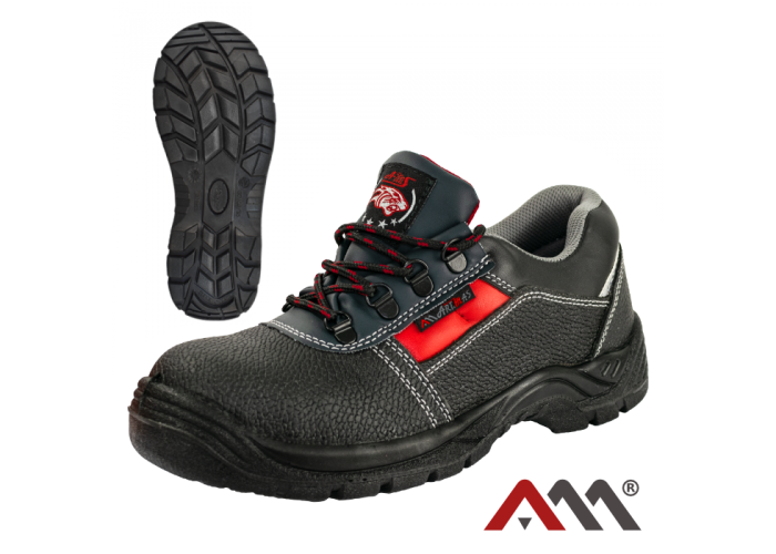 BPMAN SB E SRC 306 — safety low shoes with steel toe cap EN ISO 20345:2011, black with red accents