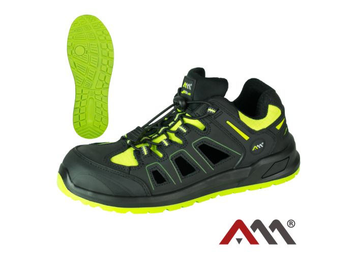 BS4DYNAMIC S1 SR — safety sandals with steel toe cap EN ISO 20345:2022, black with fluorescent details