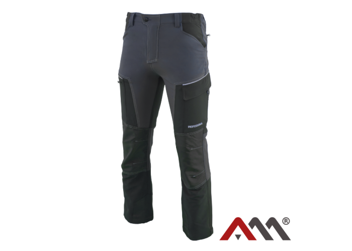 PROFESSIONAL 3234 — зимние рабочие штаны softshell с флисовым утеплением, усиленные, чёрно-серые