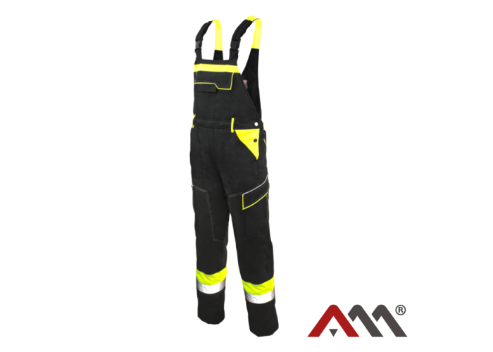 UNIVERSAL OC 4016 — insulated winter work bib overalls OXFORD 300D, hi-vis black-yellow
