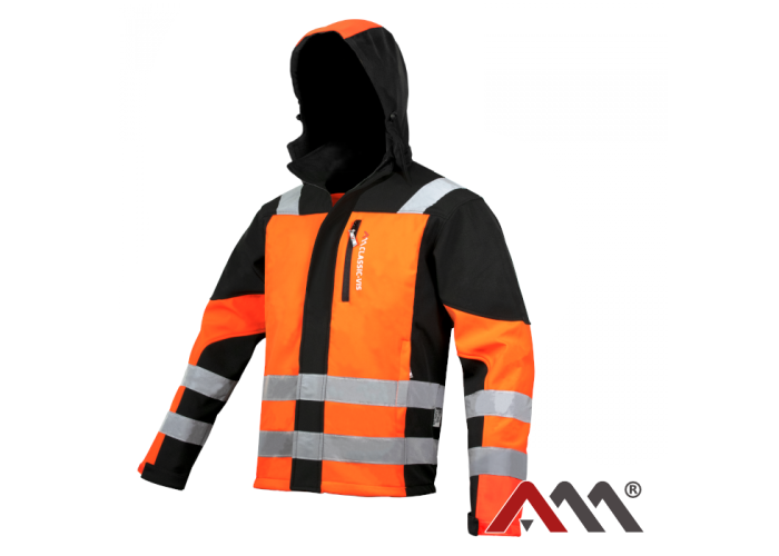 CLASSIC-VIS 1736 — зимняя сигнальная куртка softshell TPU 3000 мм, чёрно-оранжевая