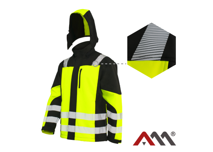 CLASSIC-VIS TT 1755 — зимова сигнальна куртка softshell з сегментними світловідбивними стрічками, чорно-жовта