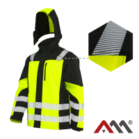 CLASSIC-VIS TT 1755 — зимняя сигнальная куртка softshell с сегментными светоотражающими лентами, чёрно-жёлтая