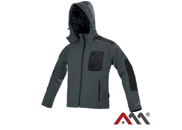 CLASSIC 1598 — зимняя рабочая куртка softshell microfleece 3000 мм, серая с чёрными вставками