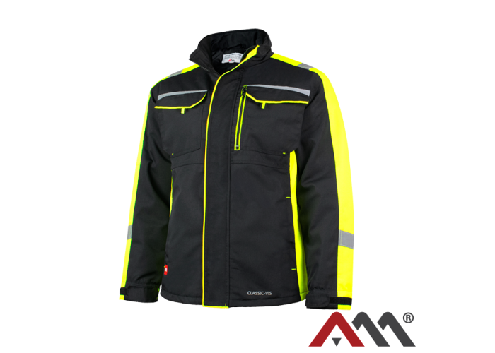 CLASSIC-VIS OC LONG 1703 — зимняя удлинённая сигнальная утеплённая куртка CANVAS 270 г/м², жёлто-чёрная