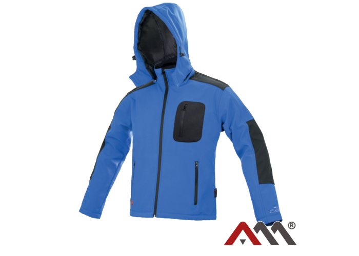 CLASSIC 1593 — зимняя рабочая куртка softshell microfleece 3000 мм, синяя с чёрными вставками