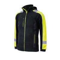 CLASSWORK+K 1869 — high visibility fleece jacket with hood 300 g/m², black-yellow
