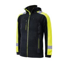 CLASSWORK+K 1869 — high visibility fleece jacket with hood 300 g/m², black-yellow