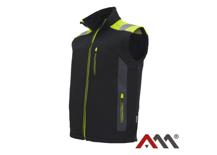 CLASSWORK BZR Softshell — утеплений робочий жилет softshell з TPU мембраною, чорно-жовтий