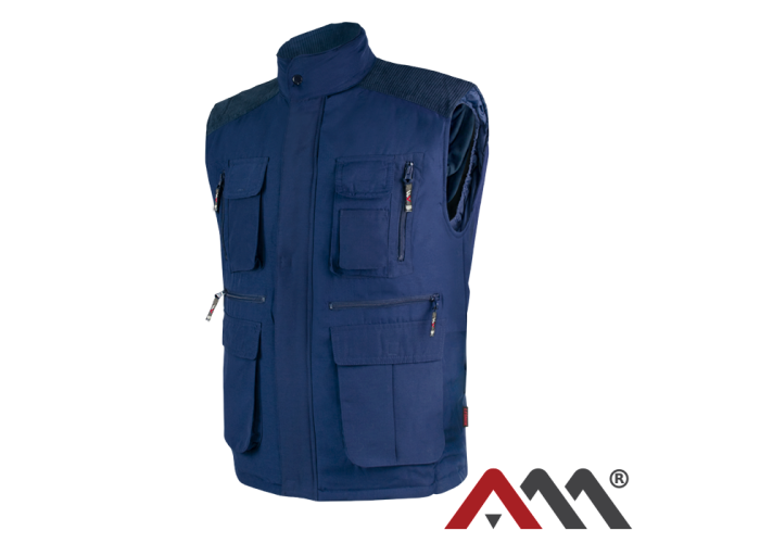 LEŚNIK Blue — insulated work vest made of polyester-cotton fabric, blue