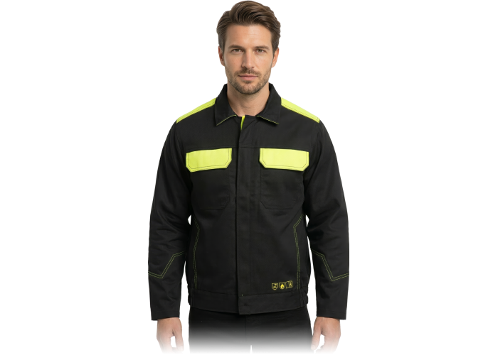 LH-SPECWELD-J BY — flame-resistant welding work jacket, black-yellow