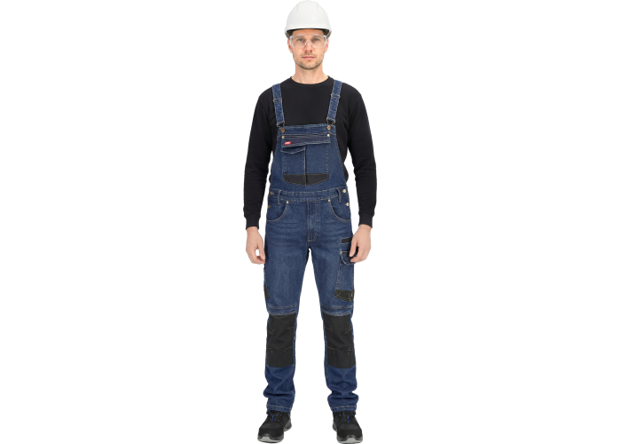 JEANS303-B GB — men's stretch denim work bib overalls with Cordura