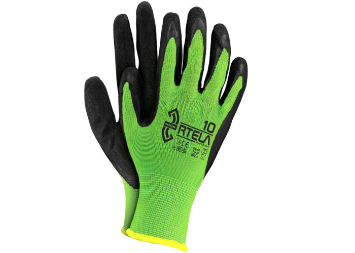 RTELA LB gloves, Cat. 2 — latex-coated work gloves.